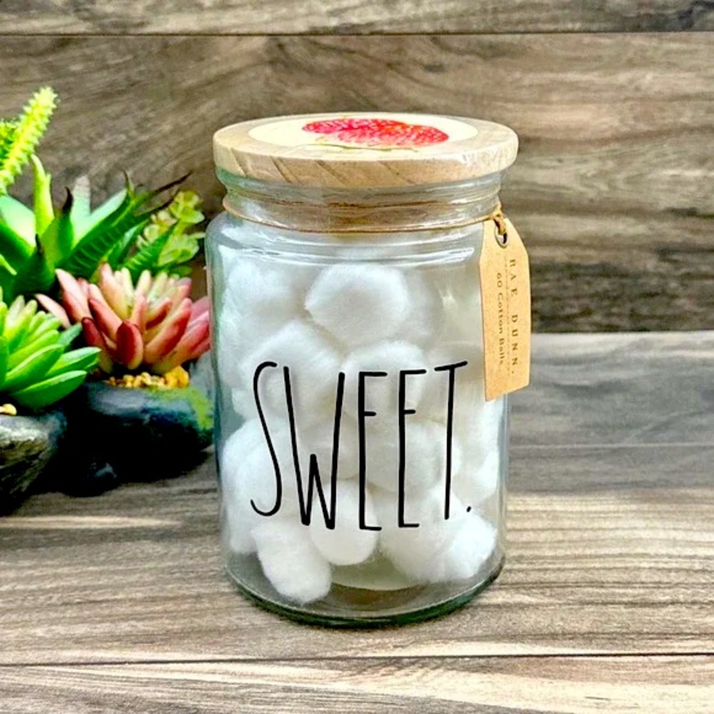 Rae Dunn SWEET Canister filled with cotton balls, NEW